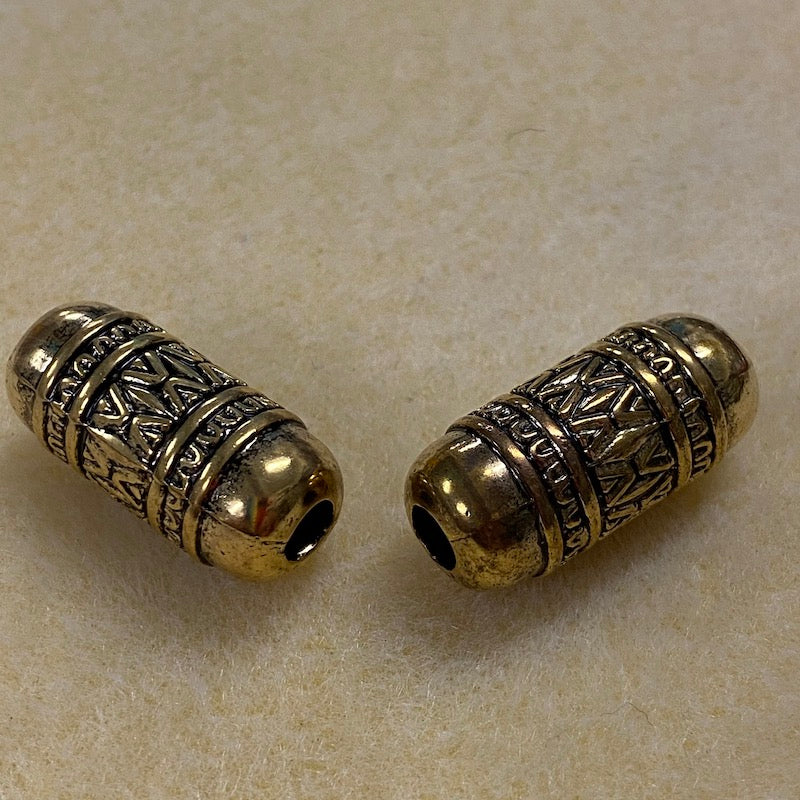 21x7mm Tube (10) - Antique Gold - Persian Style Vintage Beads
