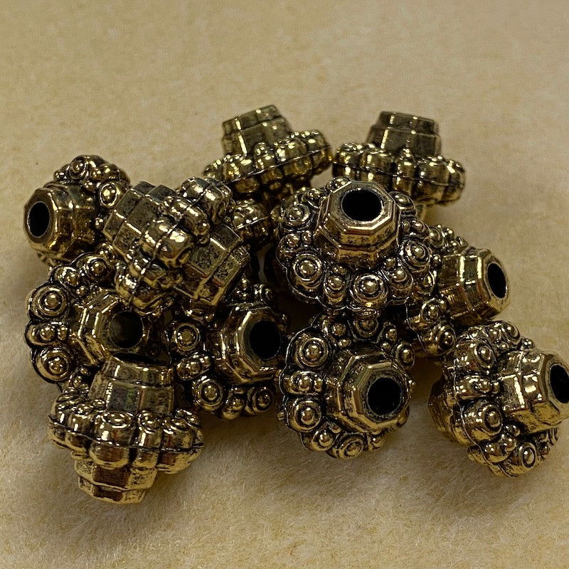 15x16mm Bicone (10) - Antique Gold - Persian Style Vintage Beads