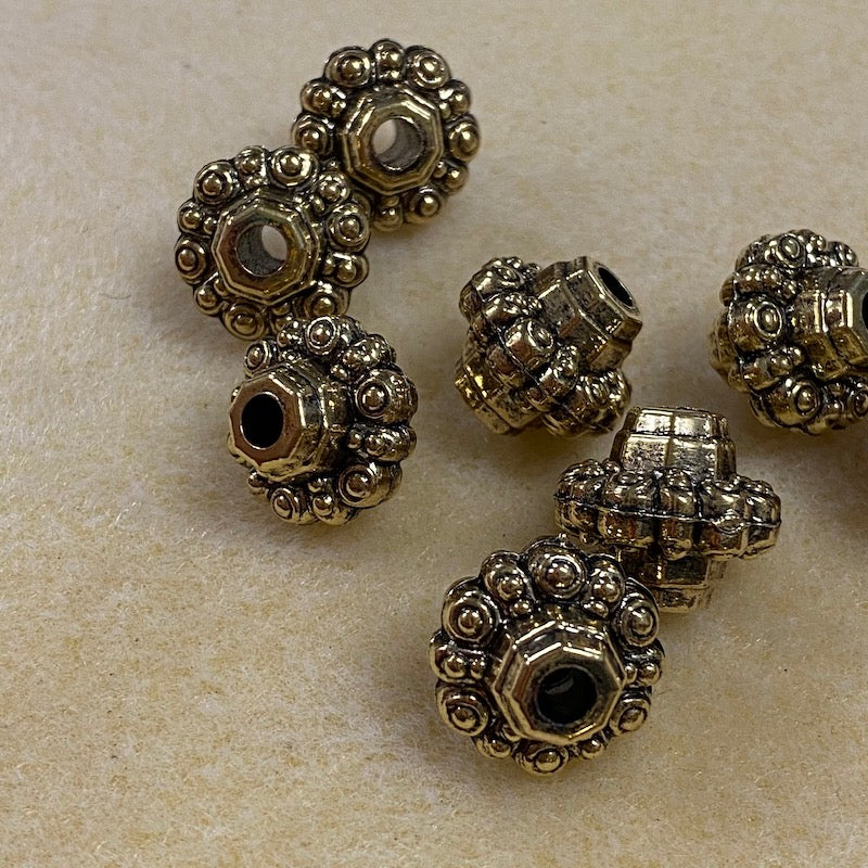 15x16mm Bicone (10) - Antique Gold - Persian Style Vintage Beads