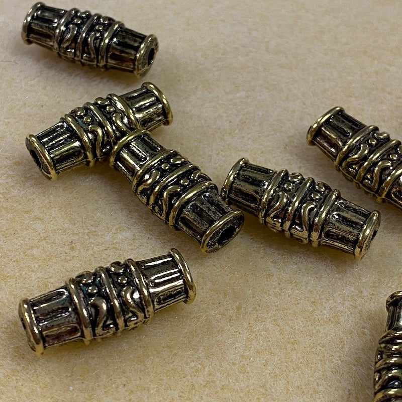 26x11mm Flat Tube (10) - Antique Gold - Persian Style Vintage Beads
