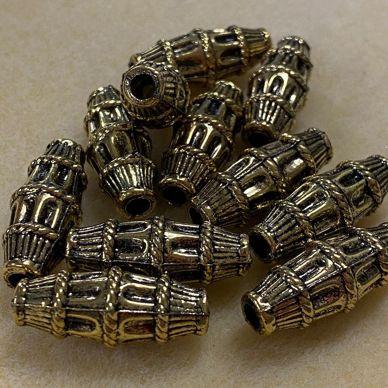 28x11mm Tube (10) - Antique Gold - Persian Style Vintage Beads
