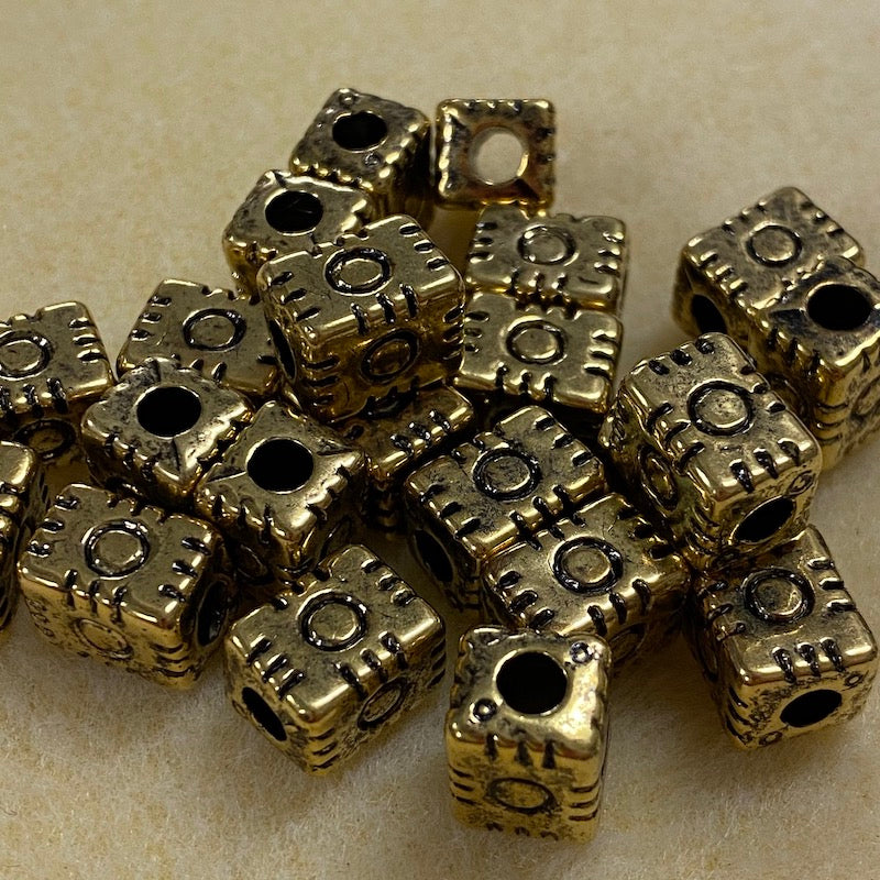 11x8.5mm Block (10) - Antique Gold - Persian Style Vintage Beads