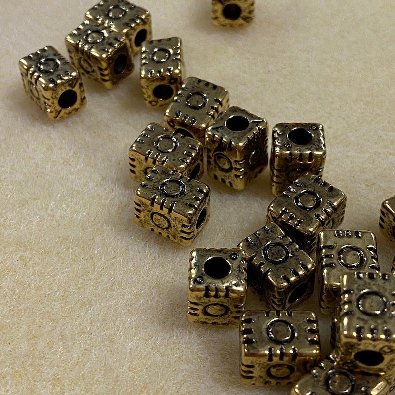 11x8.5mm Block (10) - Antique Gold - Persian Style Vintage Beads
