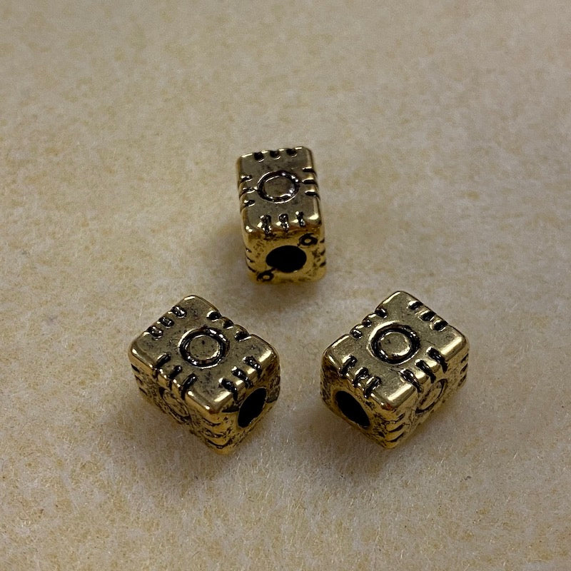11x8.5mm Block (10) - Antique Gold - Persian Style Vintage Beads