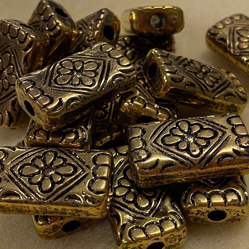 26x15mm Flat Rectangle (10) - Antique Gold - Persian Style Vintage Beads