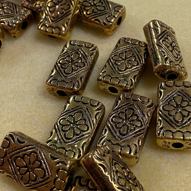 26x15mm Flat Rectangle (10) - Antique Gold - Persian Style Vintage Beads