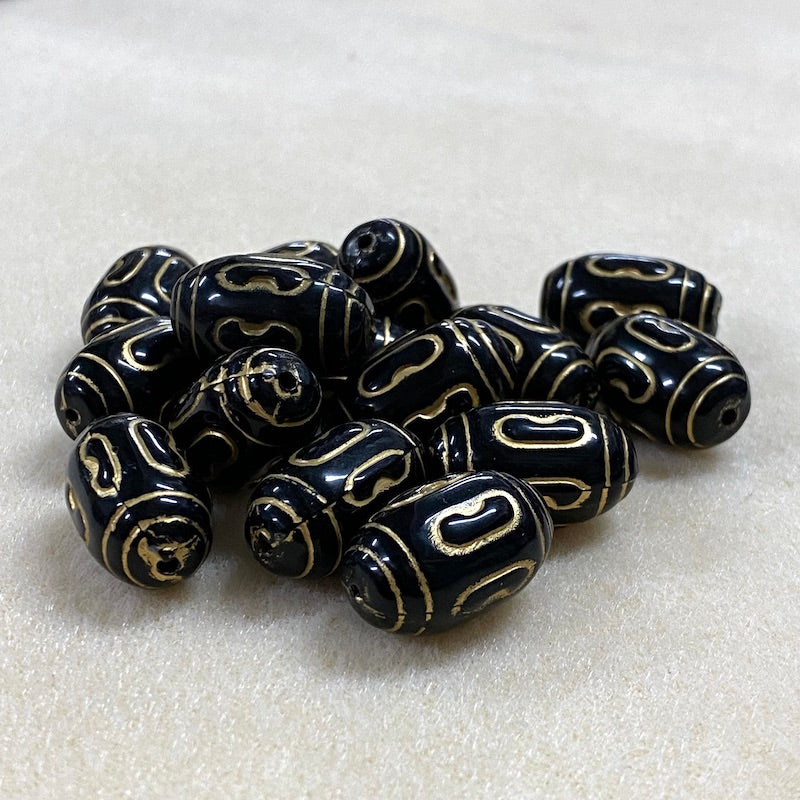 20x15mm Barrel (10) - Black/Gold - Vintage Art Deco Style Lucite Beads