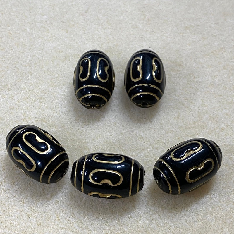 20x15mm Barrel (10) - Black/Gold - Vintage Art Deco Style Lucite Beads