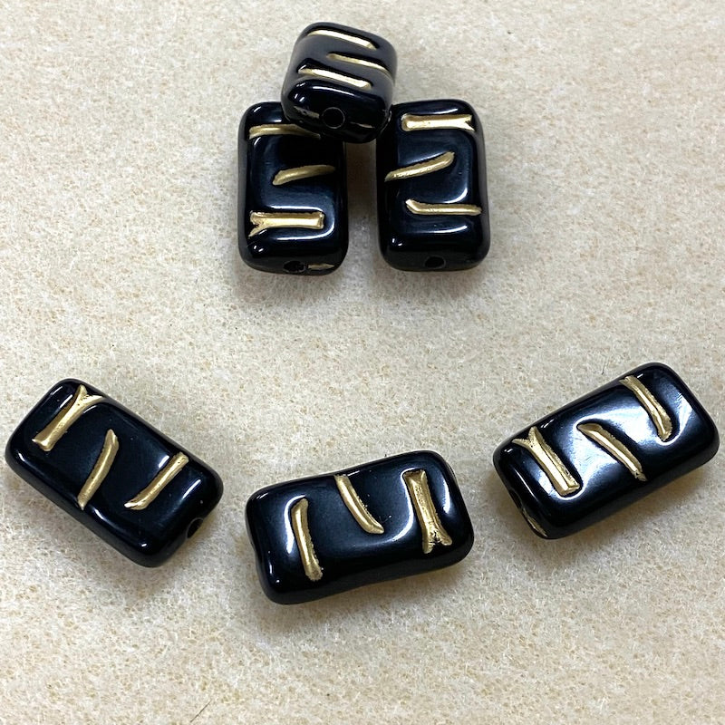22x12mm Flat Rectangle (10) - Black/Gold - Vintage Art Deco Style Lucite Beads