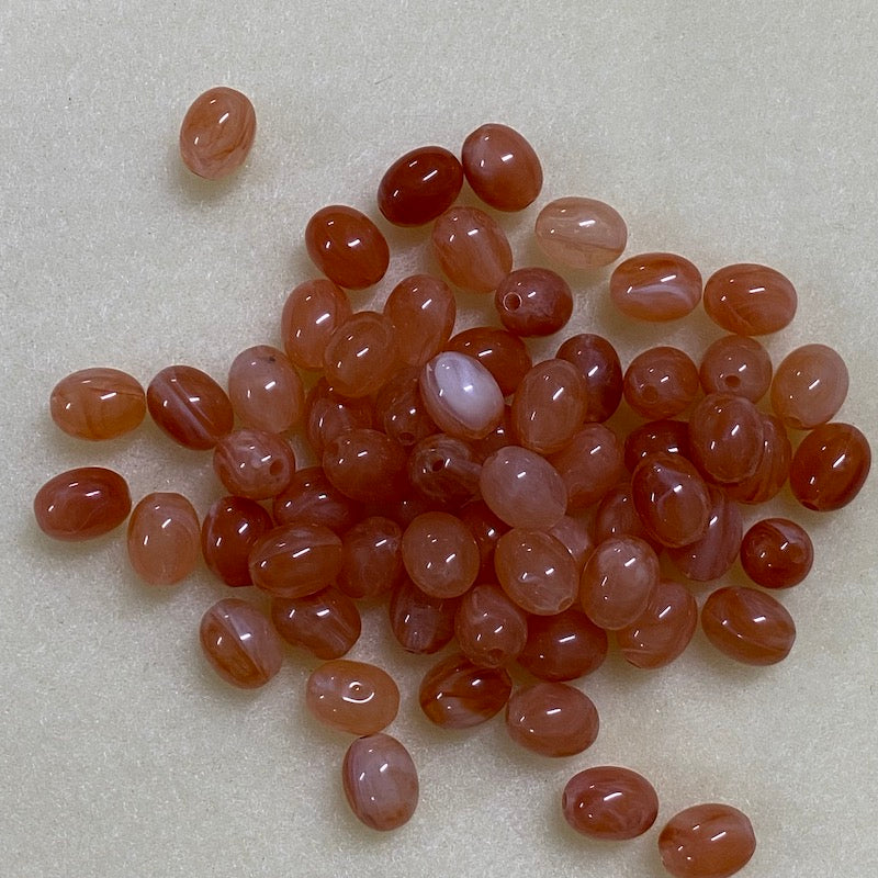 10mm Oval (50) - Carnelian - Gemstone Look Vintage Lucite Beads