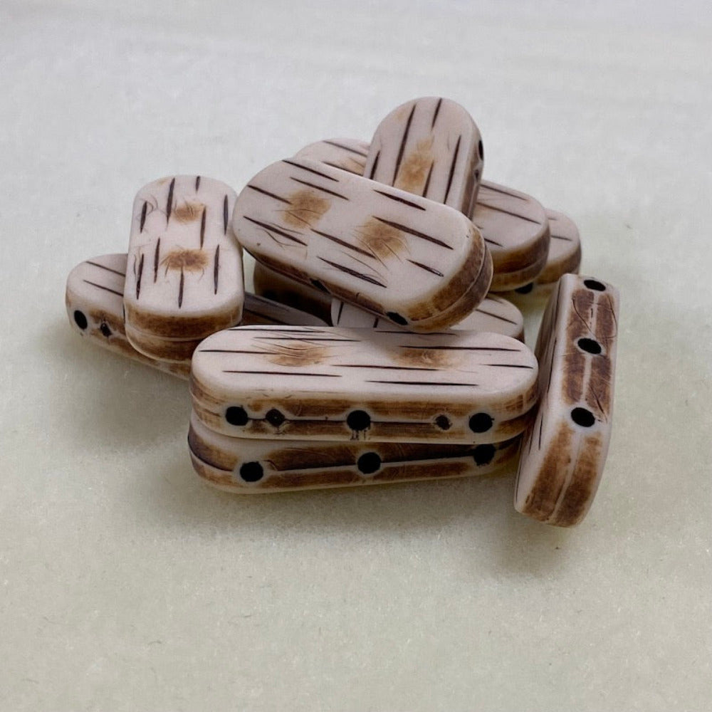 bone look flat beads with 3 threading holes