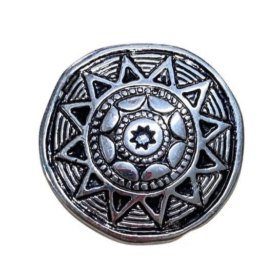 24mm Aztec Sun Symbol (5) - Silver - Vintage Metalised Beads