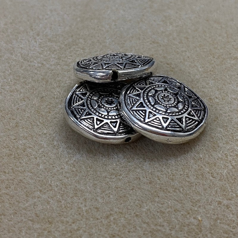 24mm Aztec Sun Symbol (5) - Silver - Vintage Metalised Beads