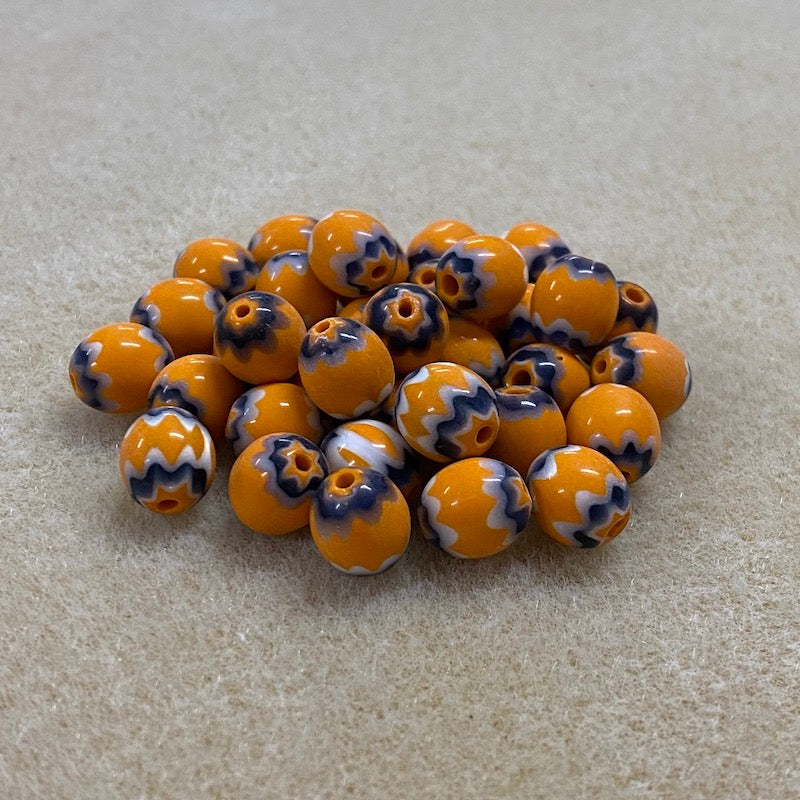 9x8mm CHEVRON Beads - Orange & Blue (25)
