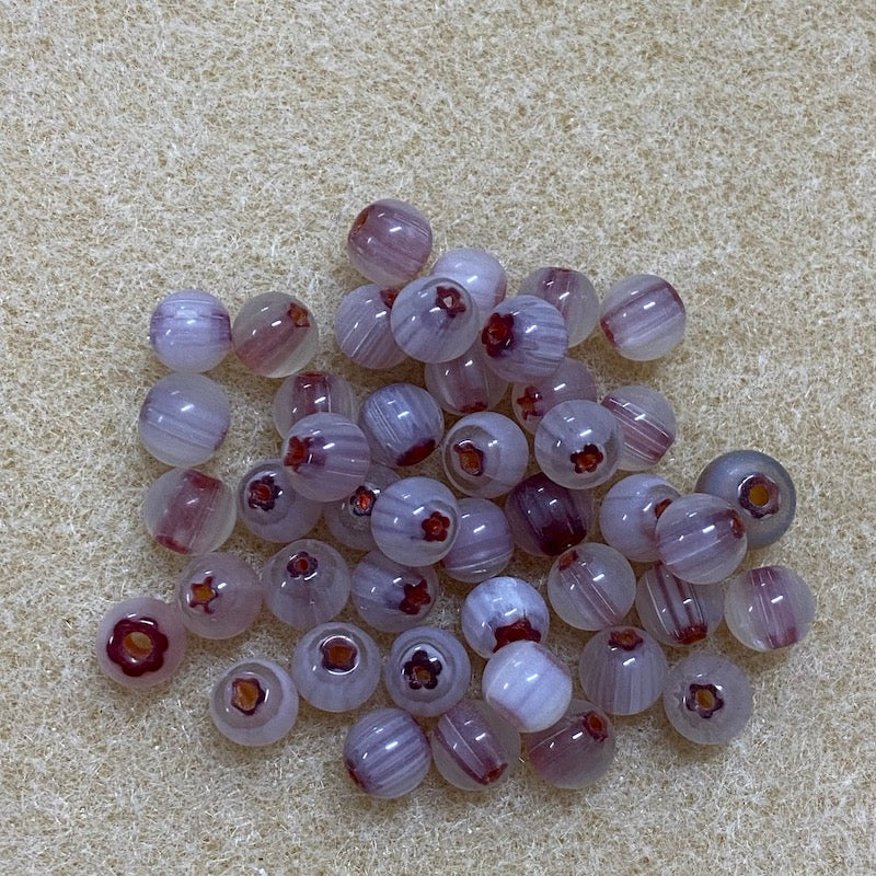 6mm Round (25) - Red & Clear - Vintage Chevron Glass Beads