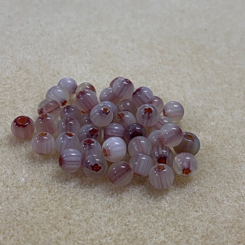 6mm Round (25) - Red & Clear - Vintage Chevron Glass Beads
