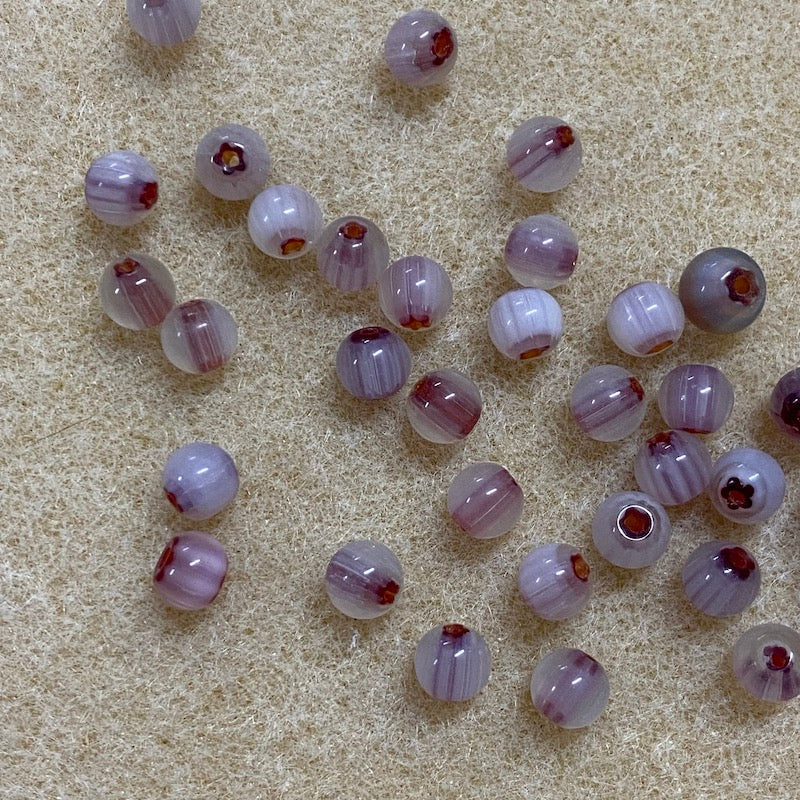 6mm Round (25) - Red & Clear - Vintage Chevron Glass Beads