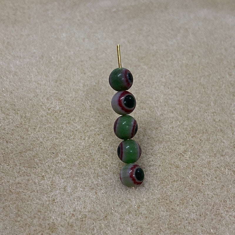 6mm Cross Drilled Round (25) - Green & Red - Vintage Chevron Glass Beads