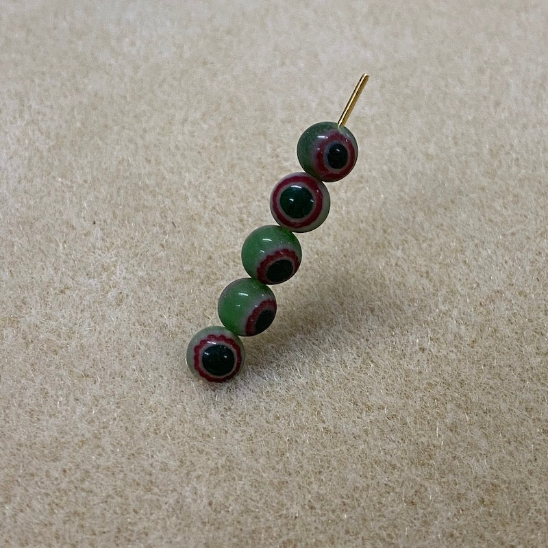 6mm Cross Drilled Round (25) - Green & Red - Vintage Chevron Glass Beads