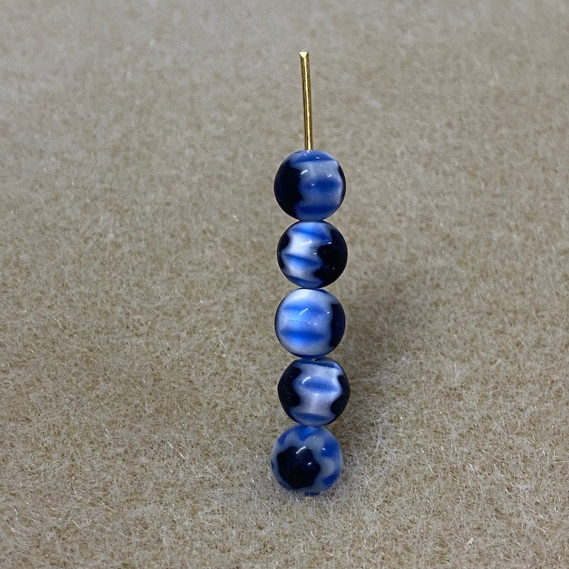 6mm Cross Drilled Round (25) - Blue & Black - Vintage Chevron Glass Beads