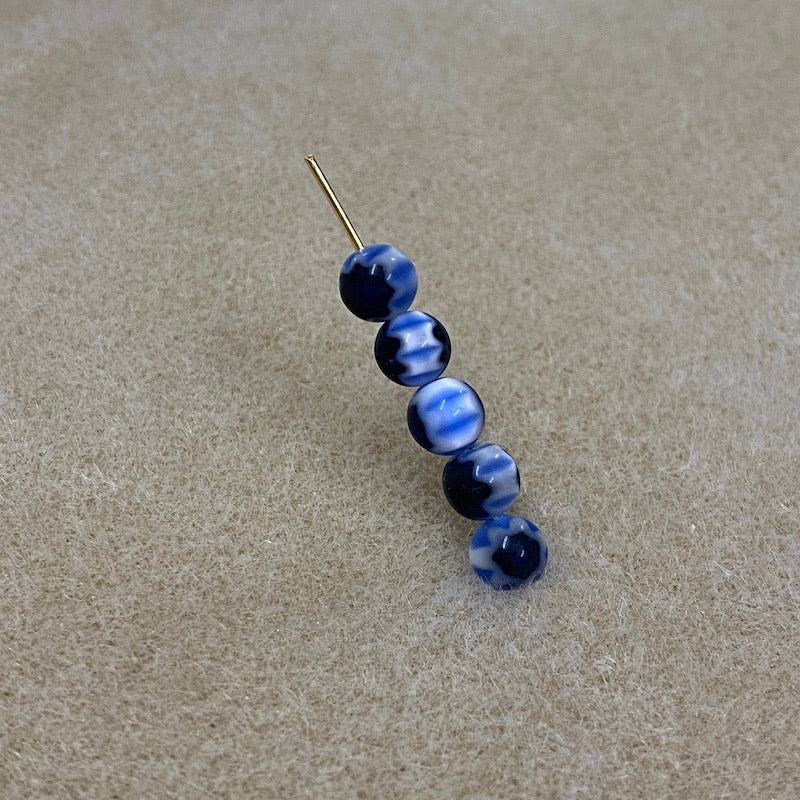 6mm Cross Drilled Round (25) - Blue & Black - Vintage Chevron Glass Beads
