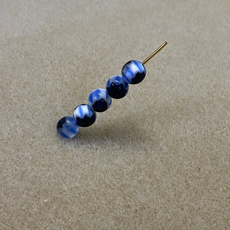 6mm Cross Drilled Round (25) - Blue & Black - Vintage Chevron Glass Beads