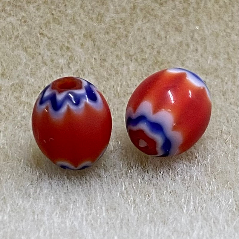 9x8mm CHEVRON Beads - Red & Blue (25)