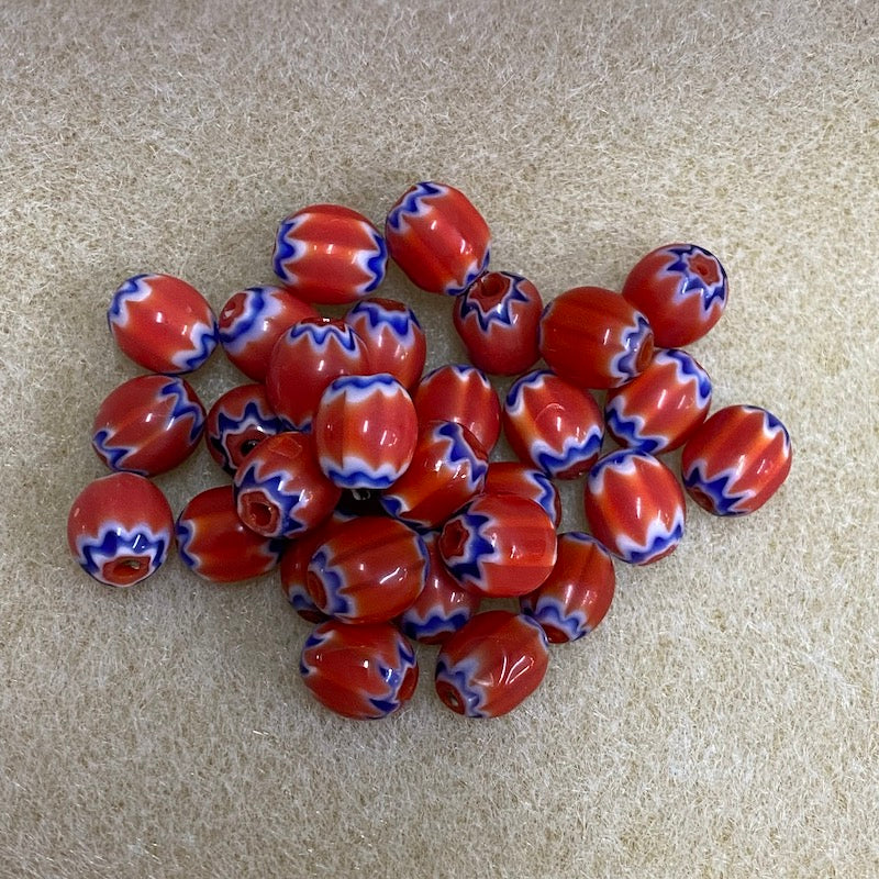 9x8mm CHEVRON Beads - Red & Blue (25)