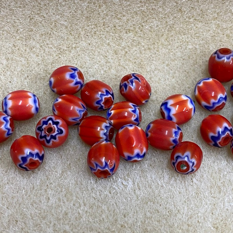 9x8mm CHEVRON Beads - Red & Blue (25)