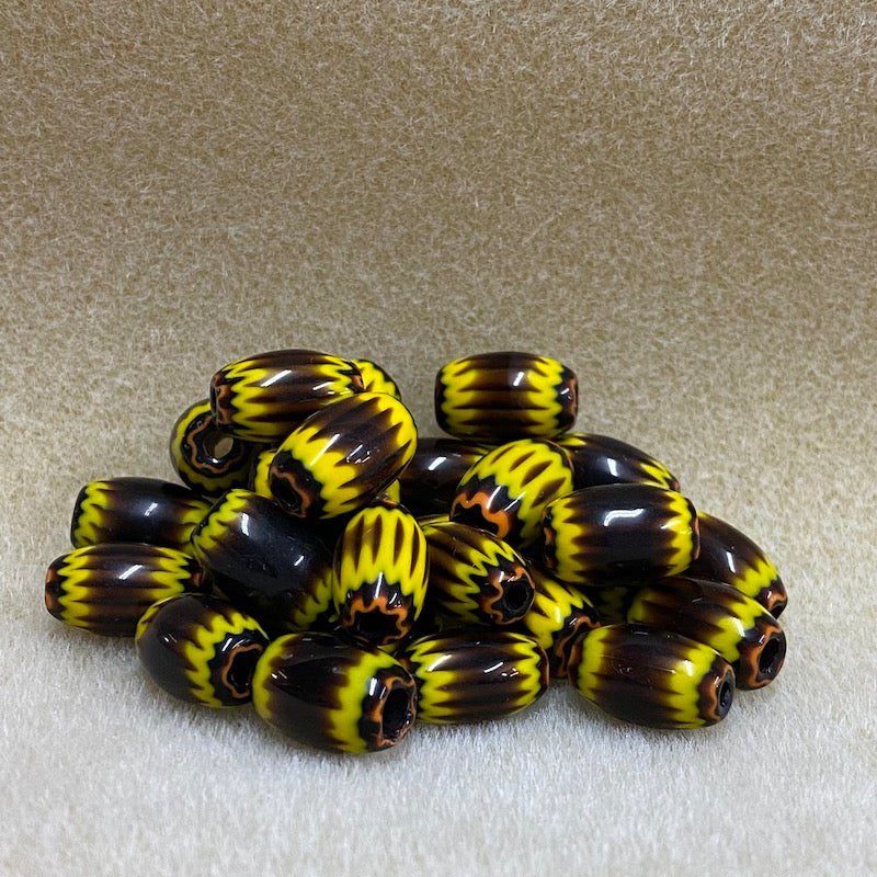 13x8~9mm Oval (10) - Aubergine & Yellow - Vintage Chevron Glass Beads
