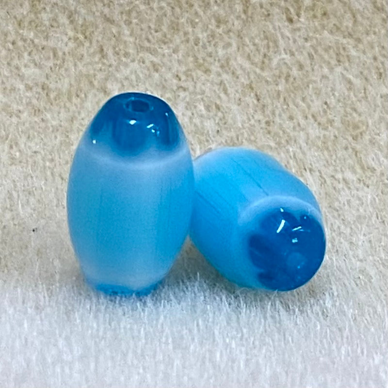 13x8~9mm Oval (10) - Aqua & White - Vintage Chevron Glass Beads