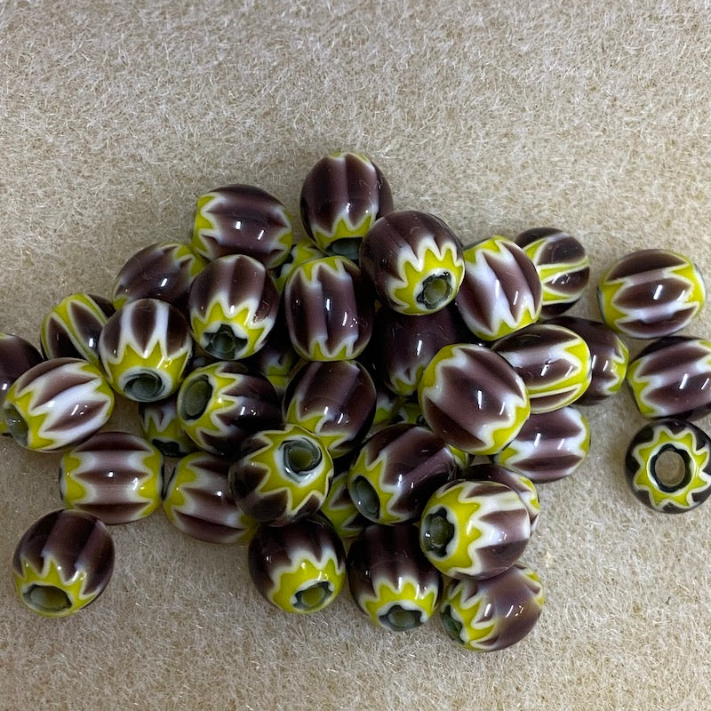 9x8mm CHEVRON Beads - Aubergine & Yellow (25)