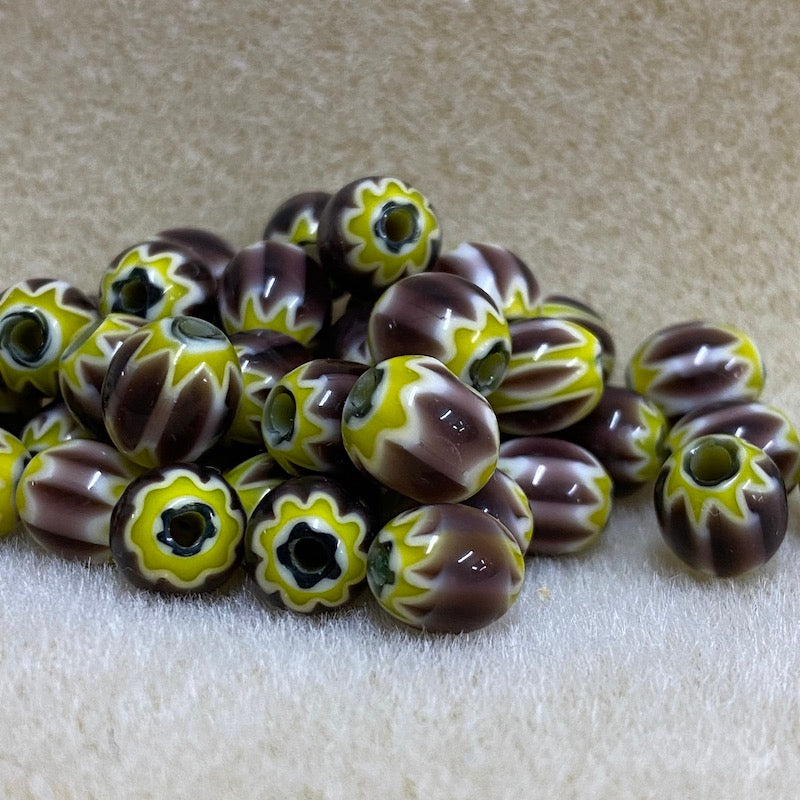 9x8mm CHEVRON Beads - Aubergine & Yellow (25)