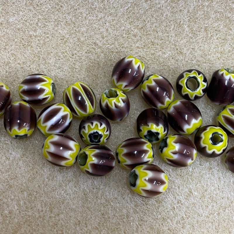 9x8mm CHEVRON Beads - Aubergine & Yellow (25)