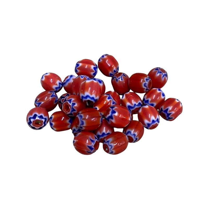 9x8mm CHEVRON Beads - Red & Blue (25)