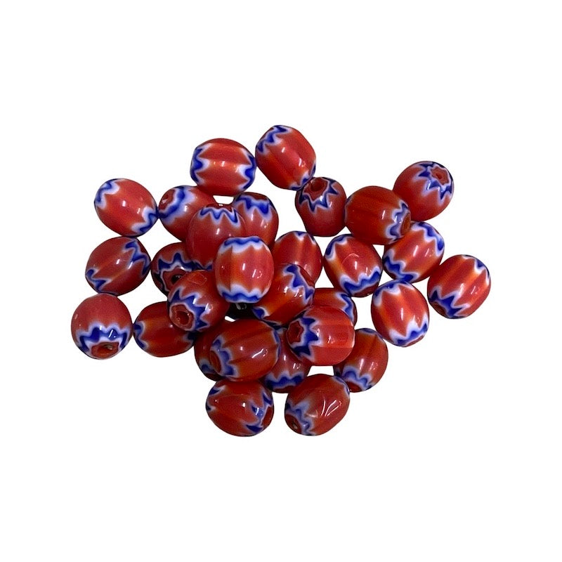 9x8mm CHEVRON Beads - Red & Blue (25)