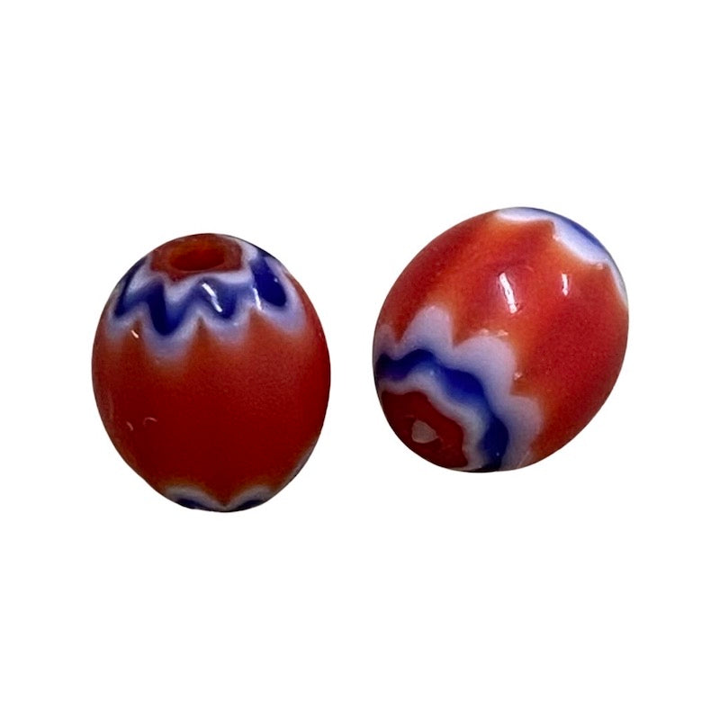 9x8mm CHEVRON Beads - Red & Blue (25)