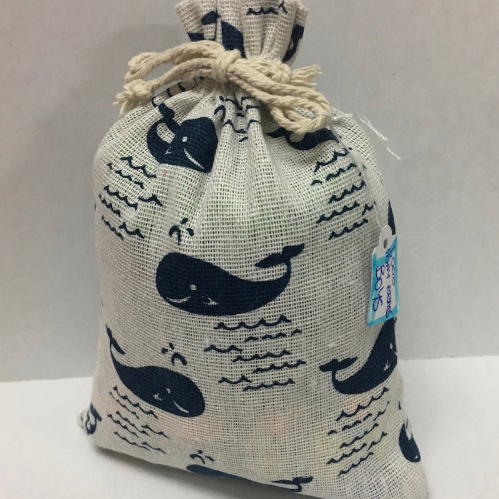 canvas eco friendly bag of beads featuring a whale design