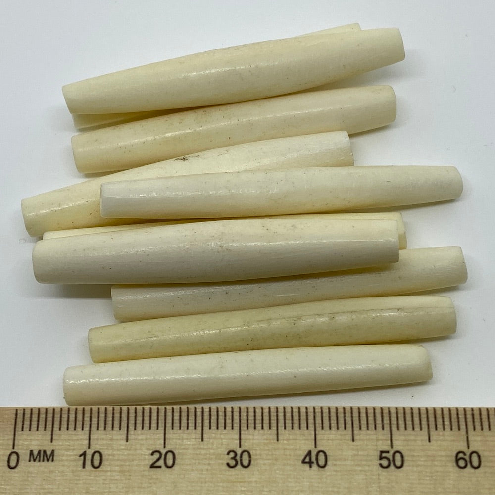 53x9mm Hair Pipe Bead (10) - Vintage Bone Beads
