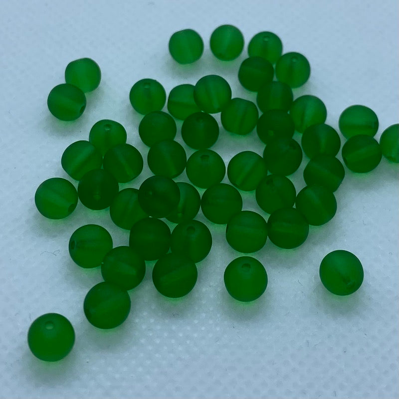 6mm Round (25) - Green Transparent Frosted - Vintage Czech Glass Beads