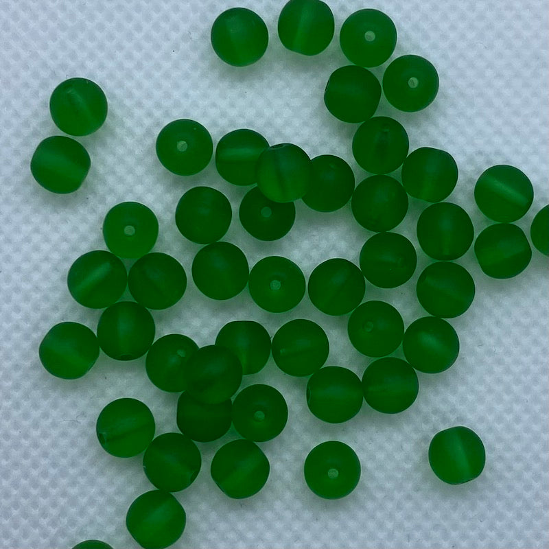 6mm Round (25) - Green Transparent Frosted - Vintage Czech Glass Beads