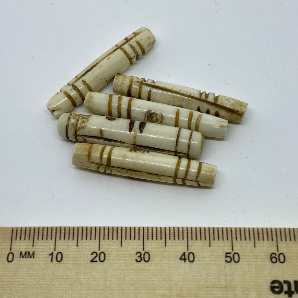 36x7mm Hair Pipe Bead (10) - Vintage Bone Beads