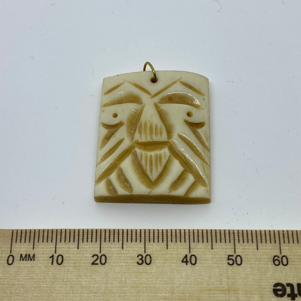 BONE Tribal Pendant (1) - Oblong Face - Vintage Bone Pemdant Beads
