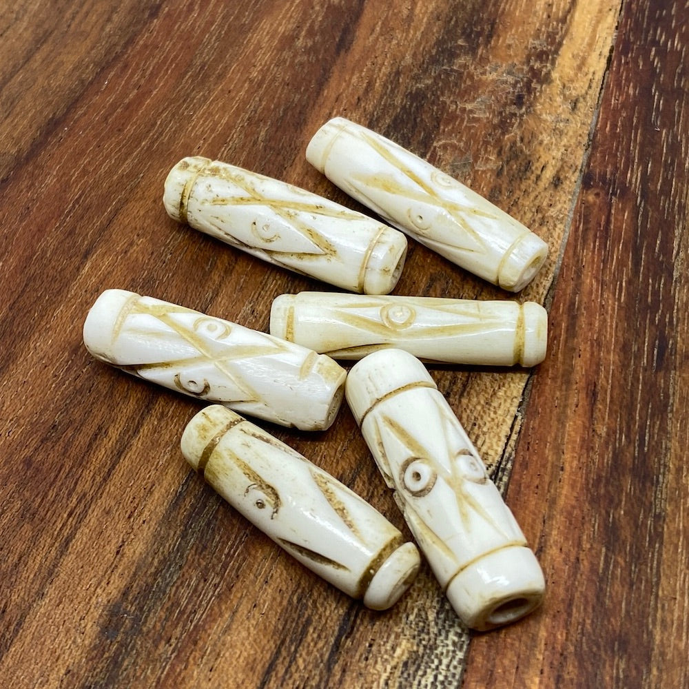 25x8mm Tube Bead (10) - Vintage Bone Beads