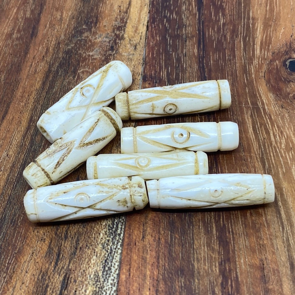 25x8mm Tube Bead (10) - Vintage Bone Beads