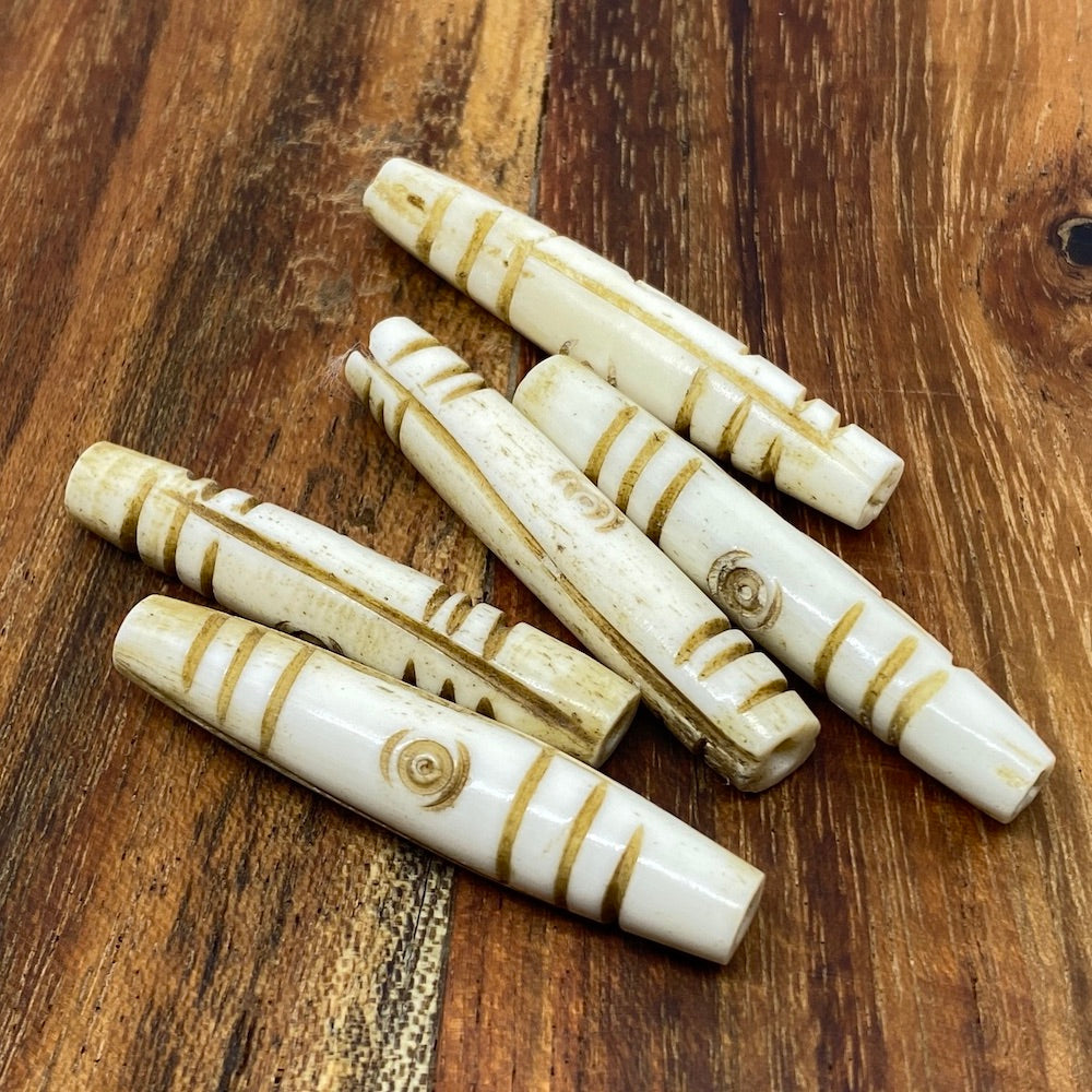 36x7mm Hair Pipe Bead (10) - Vintage Bone Beads