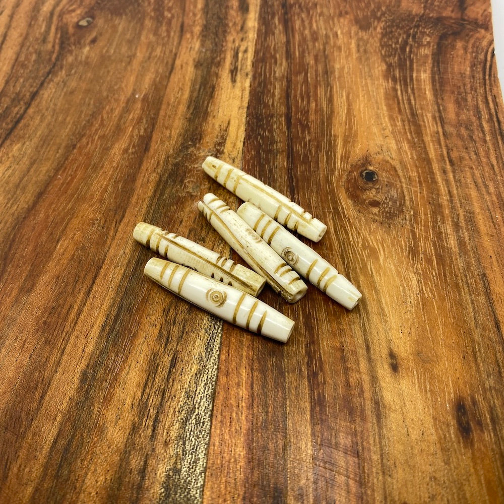 36x7mm Hair Pipe Bead (10) - Vintage Bone Beads