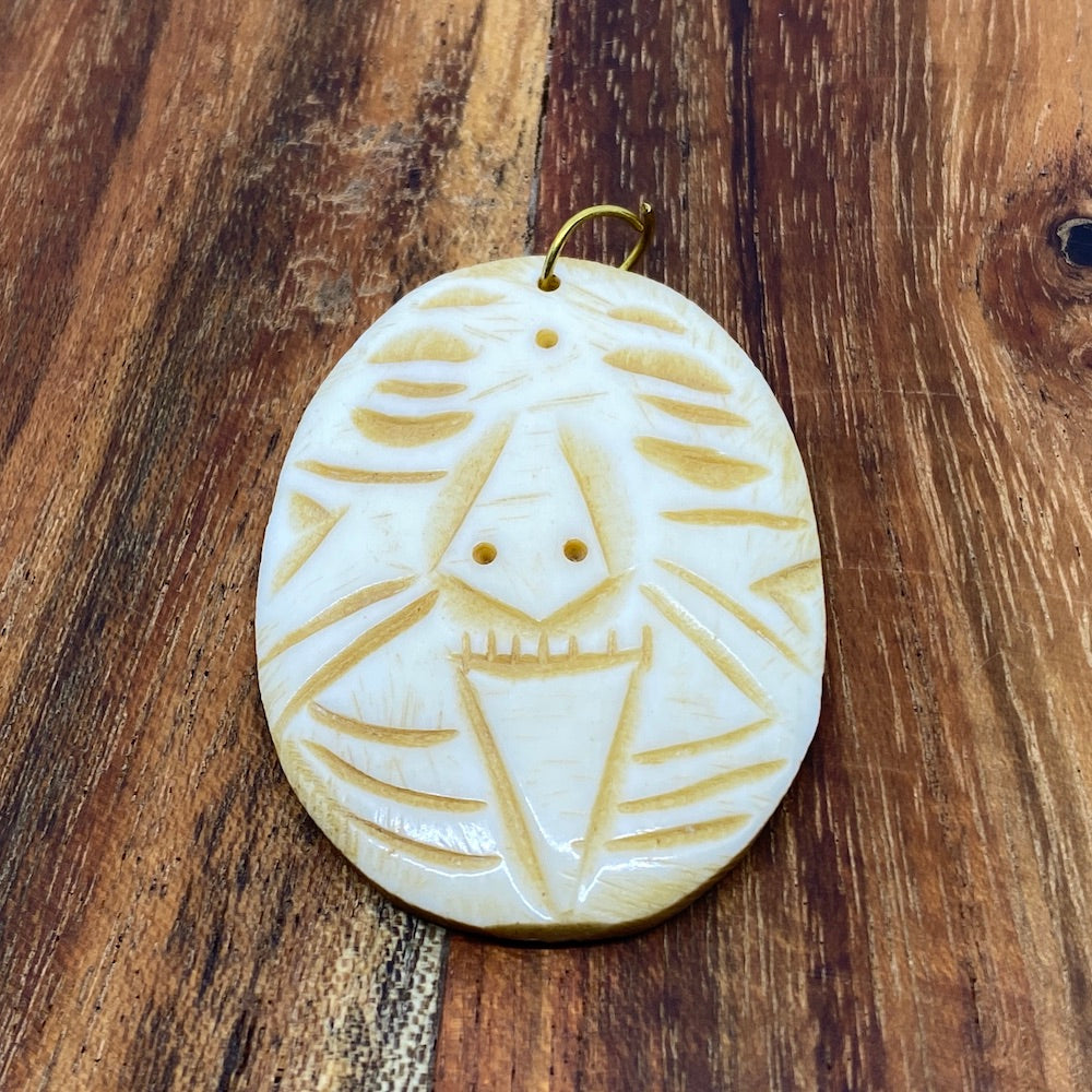 BONE Tribal Pendant (1) - Oval Face - Vintage Bone Pendant Beads