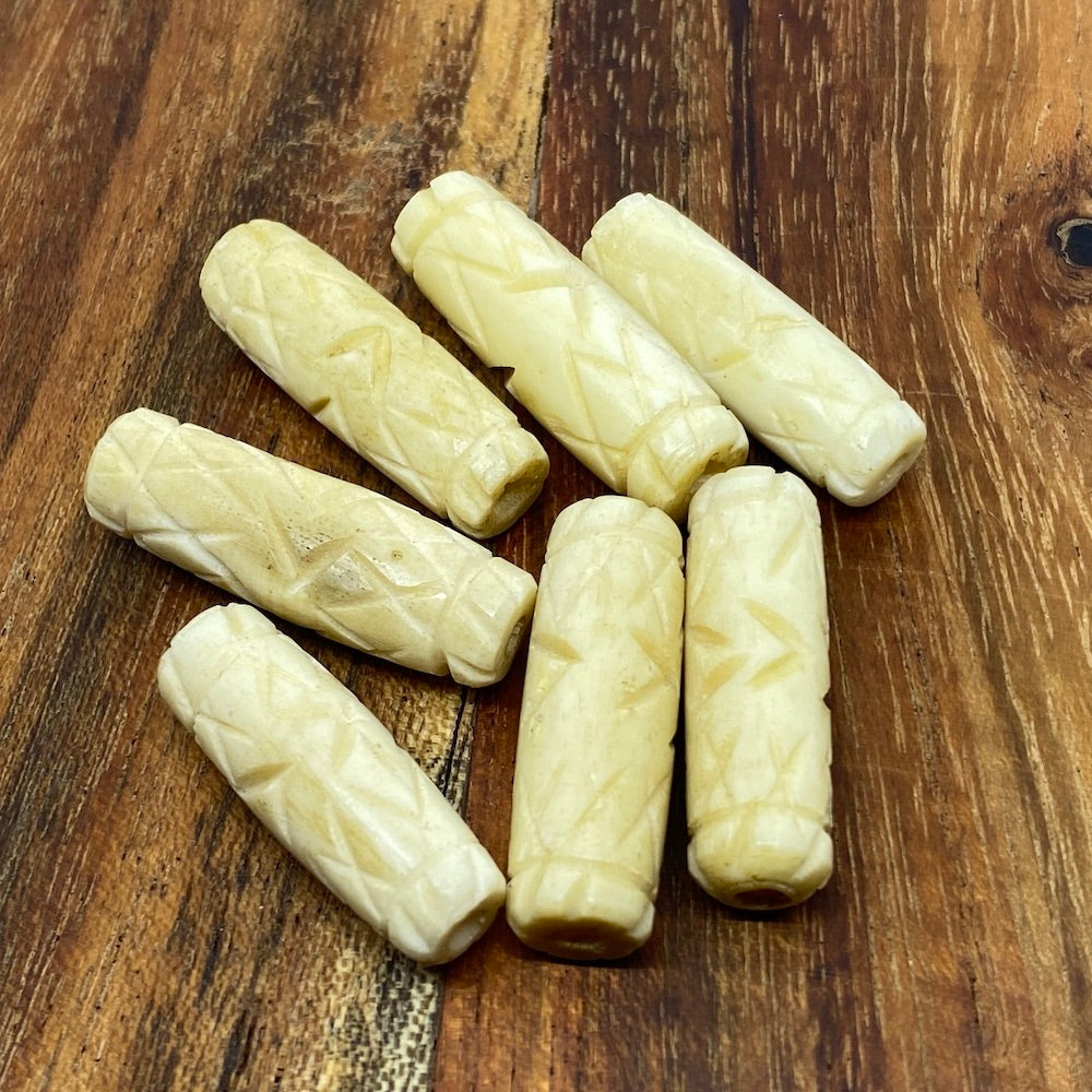 23x8mm Tube Bead (10) - Vintage Bone Beads