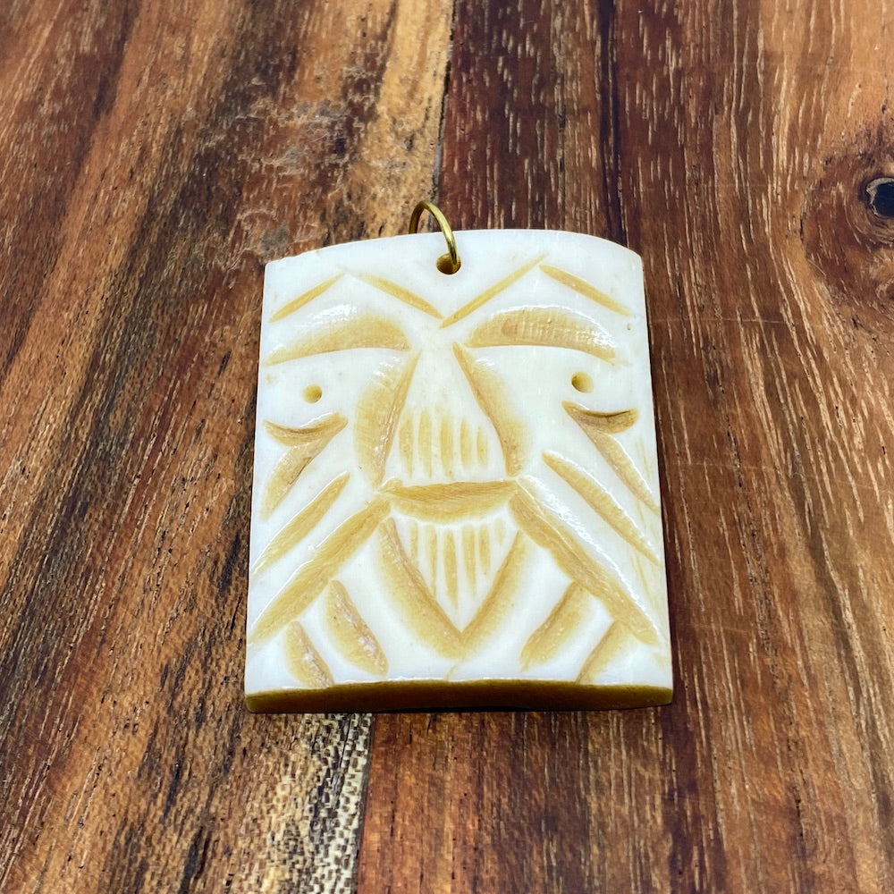 BONE Tribal Pendant (1) - Oblong Face - Vintage Bone Pemdant Beads